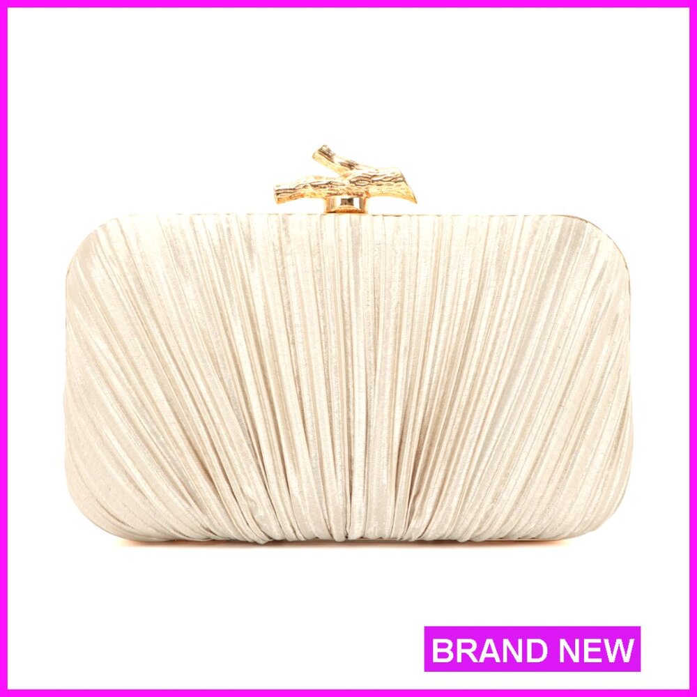 Pleated Silk Evening Clutch With Chain Strap For Wedding Parties